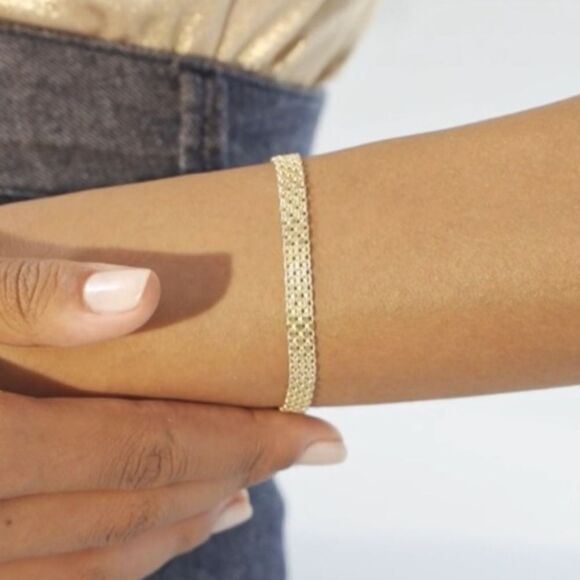 New Solid 925/ 18K Gold Bismark Mesh Chain Bracelet - Picture 2 of 8